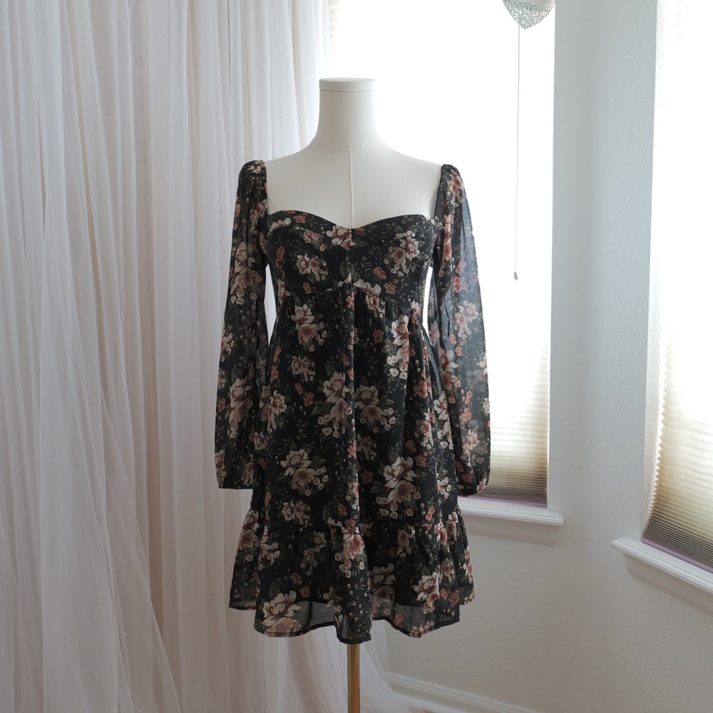 Abercrombie & Fitch Black Floral Long Sleeve Dress